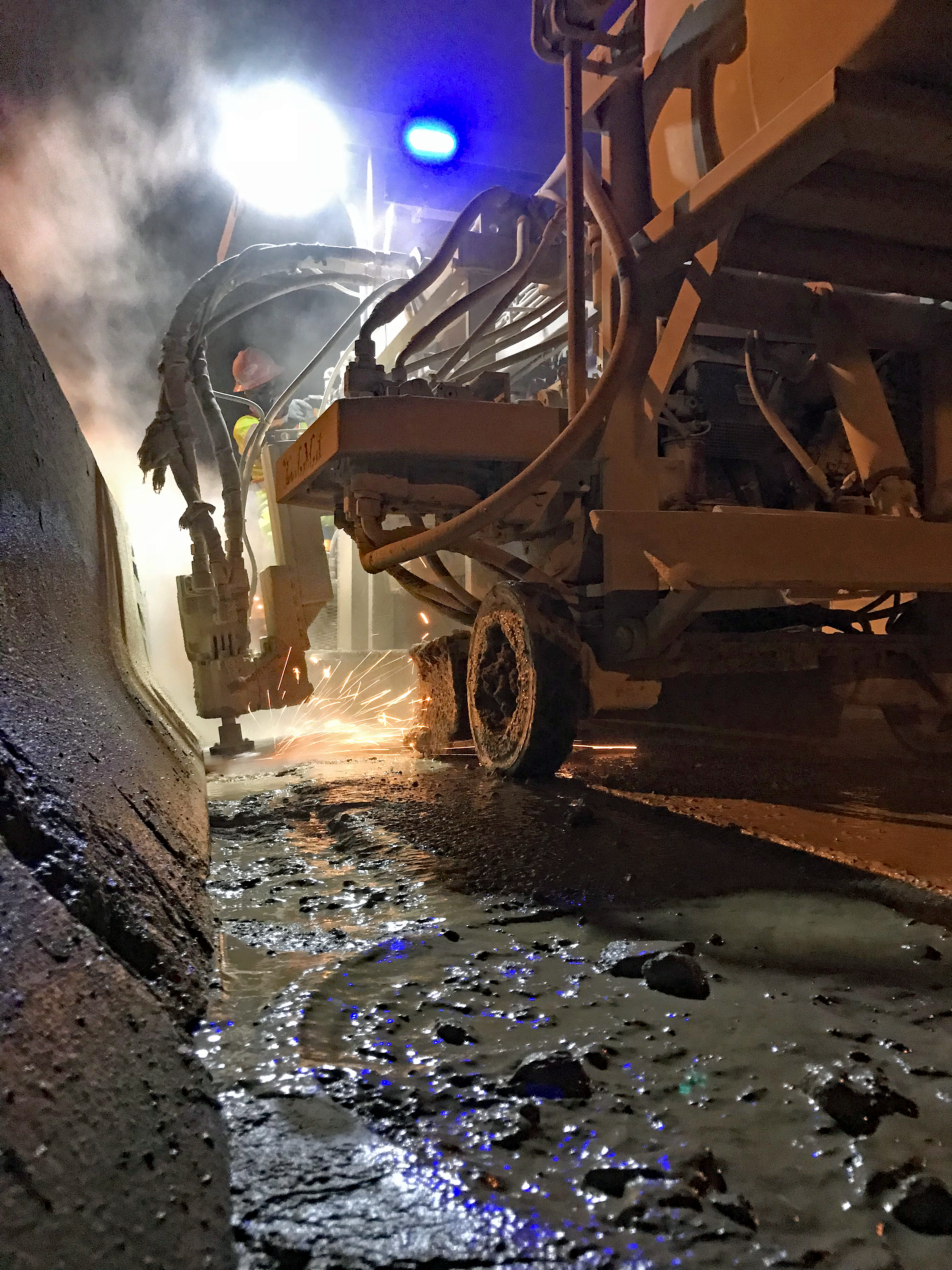 Night Cutters: Slicing Seven Miles of Concrete in the Middle of Oncoming Traffic